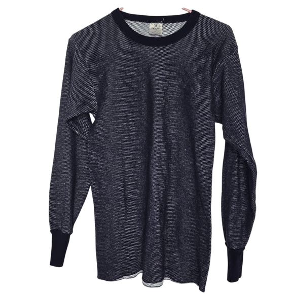 Vintage Indera men's blue waffle-knit thermal long-sleeve shirt - Picture 2 of 5